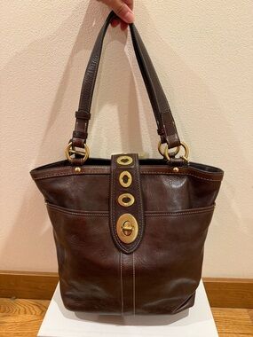 Coach Lily Legacy Turn Lock Brown Leather Tote Bag F13757